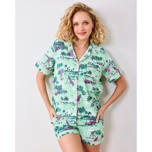 PRINT FRESH Pajama Pjs Short Set S Golf Toile Green Organic Cotton Short Sleeve
